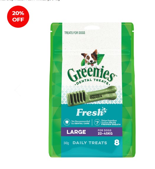 20% OFF | Greenies Dental Dog Treats Fresh Mint Large 340g Now $20.79 (Was $25.99)