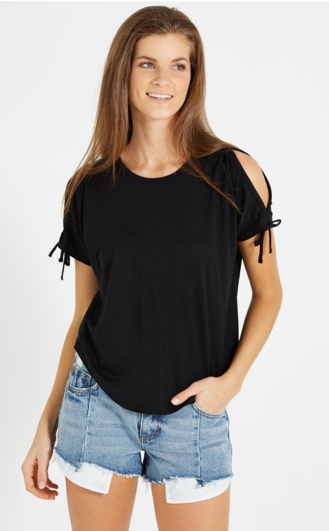 Cotton On Cassidy Cold Shoulder Tie Up Top – Black $9.98 (RRP $24.95)