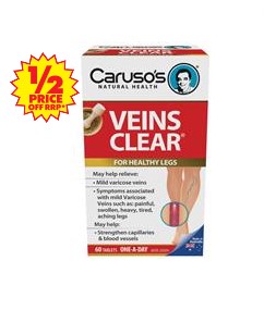 1/2 PRICE OFF RRP | Carusos Natural Health Veins Clear 60 Tablets $26.00 (Don’t Pay RRP: $52.00)