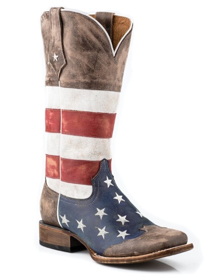 Roper Leather Womens American Flag Square Toe-Brown Toe Cap Boot Brown $229.00 (Price elsewhere $314.00)