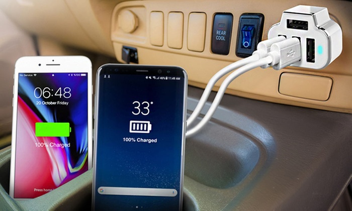 Universal Four-Port USB Car Charger for Smartphones and Tablets: One ($14) or Two ($24)