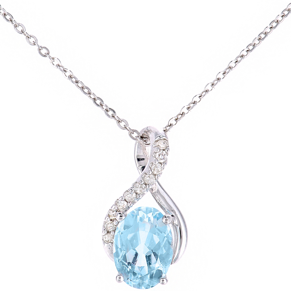 Rinani 9ct White Gold 1.02ct Blue Topaz and 0.04ct Diamond Pendant $188.60