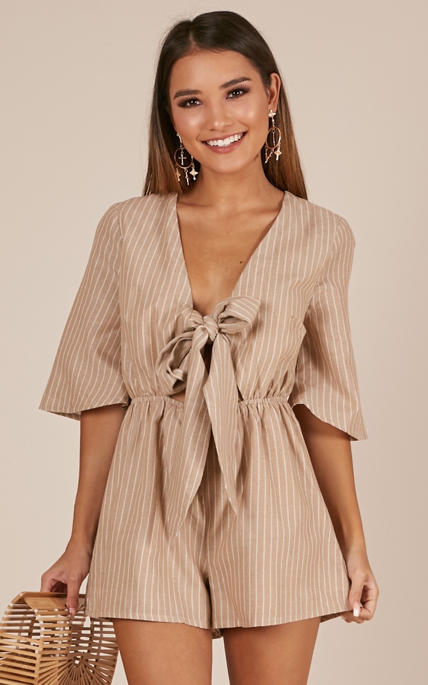 Another Moment Playsuit in beige stripe US$53.95