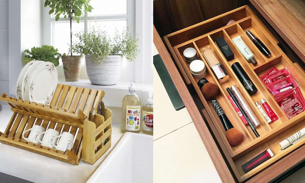 $29 for a Bamboo Expandable Drawer Organiser or $32 for a Dish Rack and Utensil Holder