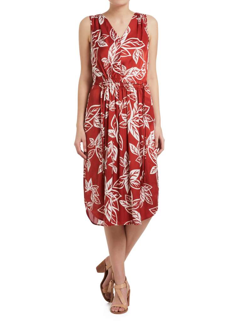 Rust Bold Leaf Dress $129.95