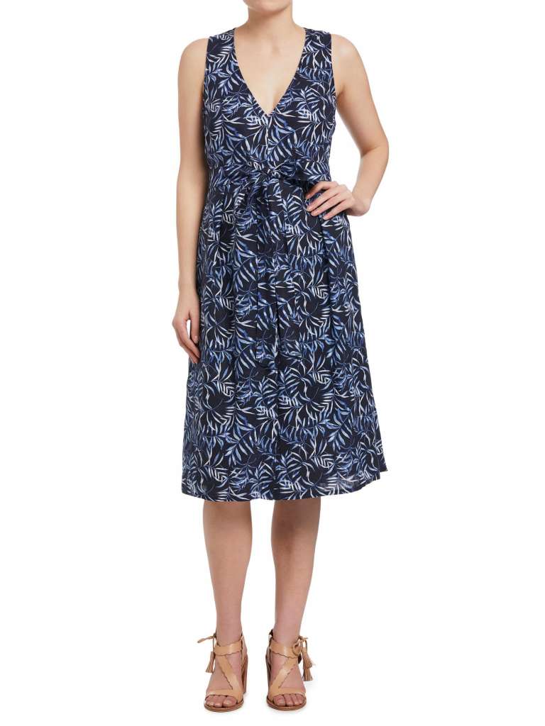 Navy Tropical Fern Dress $149.95