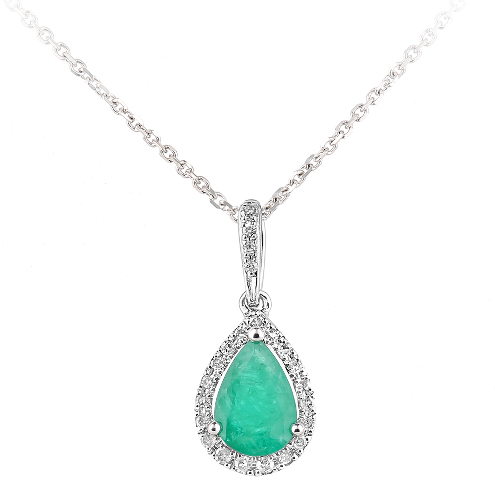 Rinani 9ct White Gold Diamond and Emerald Teardrop Pendant Necklace $366.20