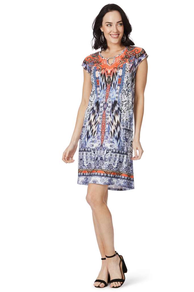 Rockmans Extended Sleeve Border Print Dress $49.99