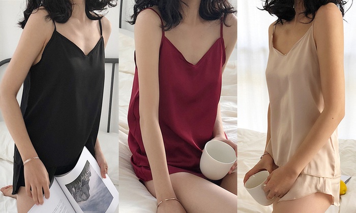 Women’s Satin Cami and Short Pyjama Set: One ($15) or Two ($25)