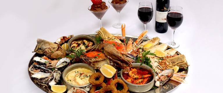 Seafood Platter with Desserts and Bottle of Wine per Couple – Just $99