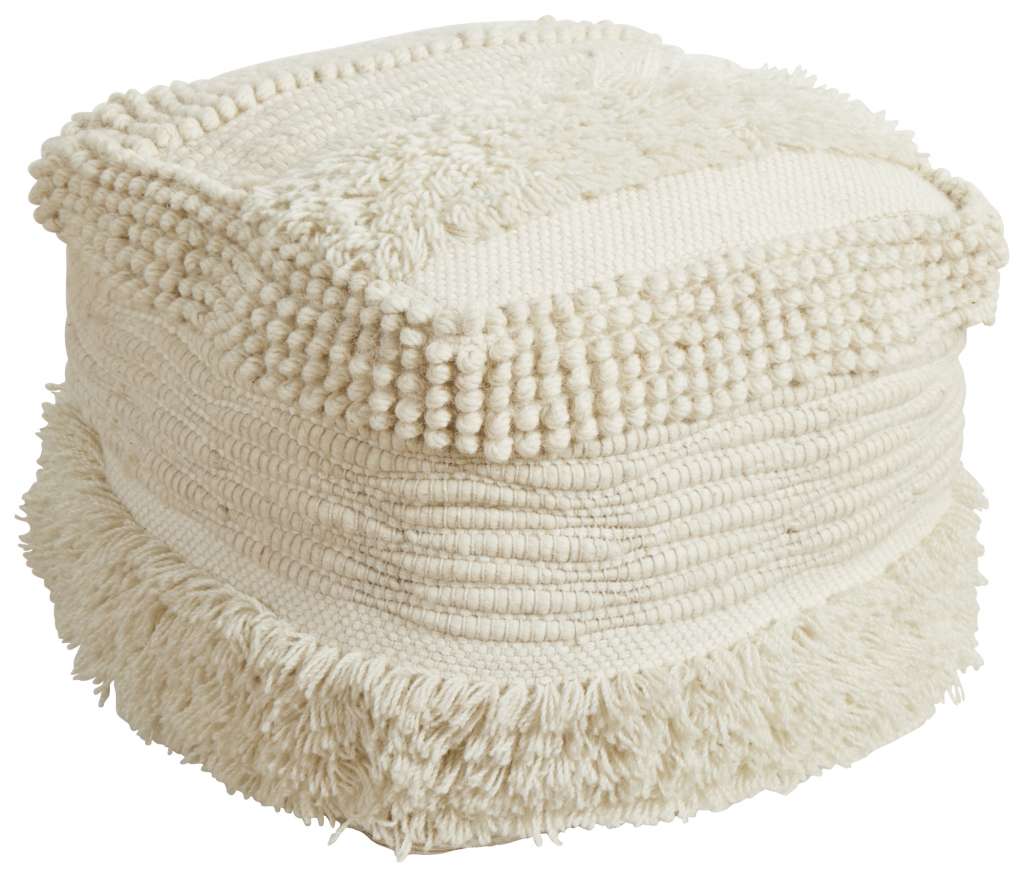 Natural White Soft Textured Wool Ottoman $199.00