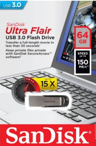 Sandisk 64Gb Ultra Flair USB 3.0 Flash Drive SDCZ73-064G, Durable Metal Casing, Up To 150Mb/s $29.00 (Was $39.00)