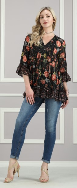 Suzanne Betro Black Floral Lace-Front Ruffle-Hem Tunic $35.00 (Price elsewhere $92.00)