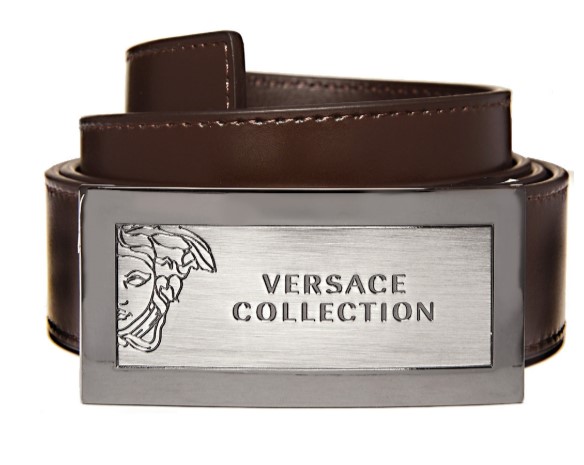Versace Collection | Collection Logo Brushed Plaque Leather Belt Brown $89.00 (Price elsewhere $399.00)