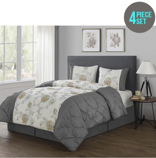 VCNY Alexis 4-Piece Comforter Set Double/Queen – Grey $89.00 (Price elsewhere $200.00)