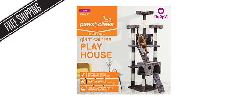 Purchase The Purrfect Gift for Your Furry Prince or Princess with This Giant Cat Tree Play House! Only $89 with Free Shipping