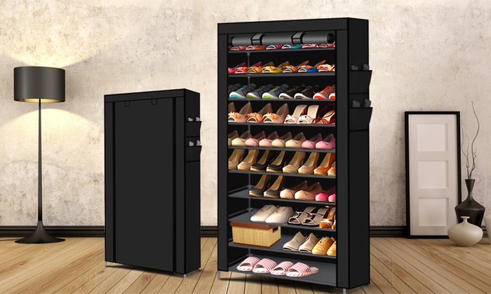 $29 for 10-Tier Portable Stackable Steel Shoe Rack – Fits 50 pairs of Shoes