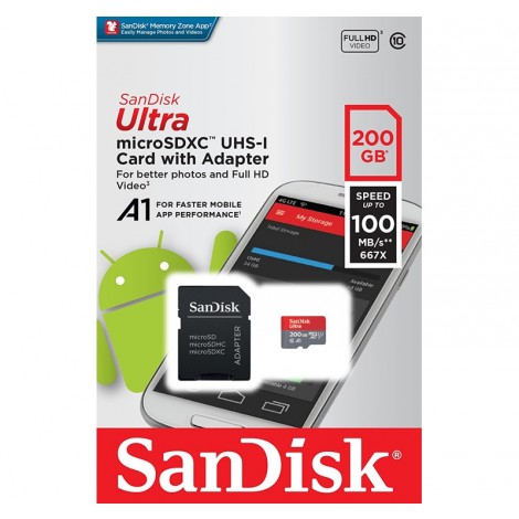 Sandisk Ultra 200GB Micro SDXC UHS-I Card with Adapter Ultra A1 Class 10 100MB/s SDSQUAR-200G $79.00 (RRP $149.00)