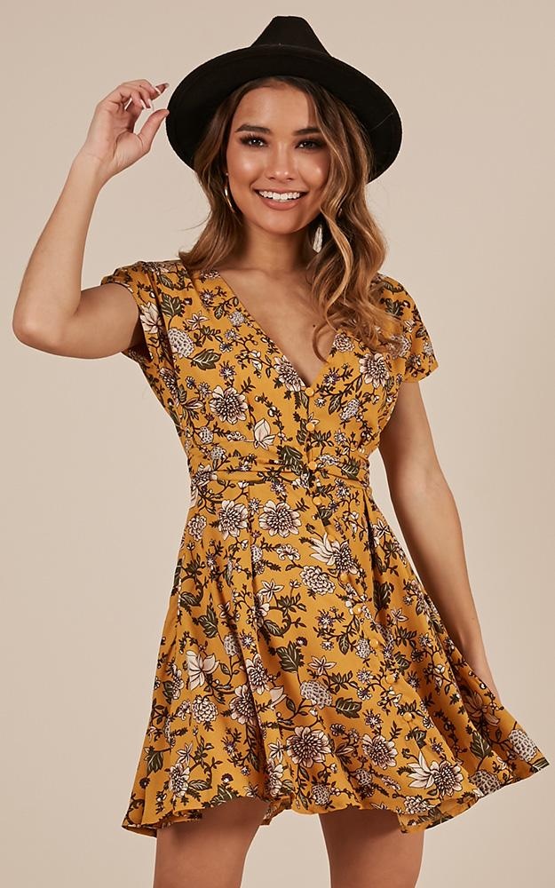 Deep Wide Ocean dress in mustard floral  AU$59.95