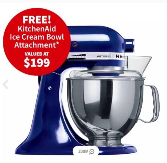 KitchenAid Artisan KSM150 Stand Mixer Cobalt Blue + FREE Ice Cream Bowl $649.00 (RRP $879.00)