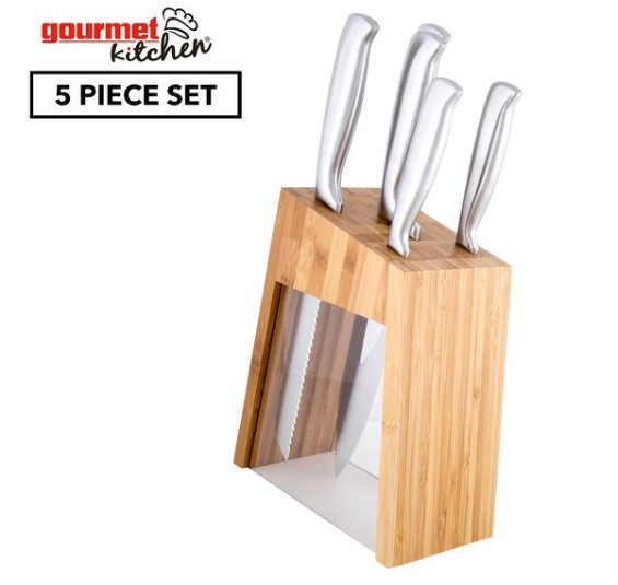 Gourmet Kitchen 5-Piece Knife Set w/ Bamboo Block $29.99