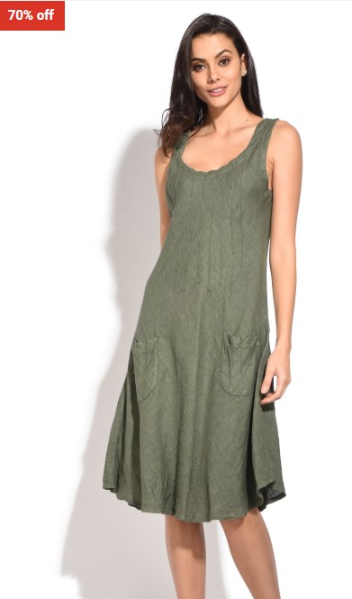 William De Faye 100% Linen Dress Kaki $57 (RRP $192) + EXTRA 10% OFF AT CHECKOUT