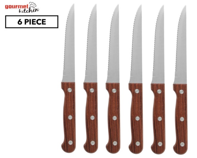 Gourmet Kitchen 6-Piece Steak Knife Set – Rose Wood $9.99