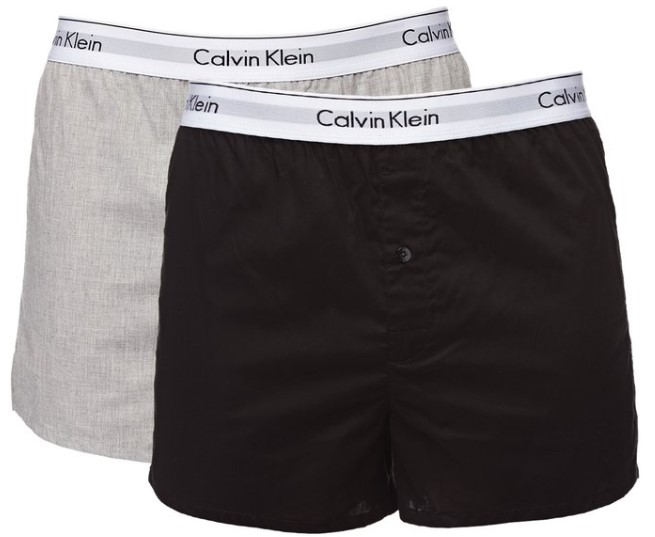 Calvin Klein Men’s Modern Cotton Stretch Slim Fit Boxers 2-Pack – Black/Grey Heather $34.99