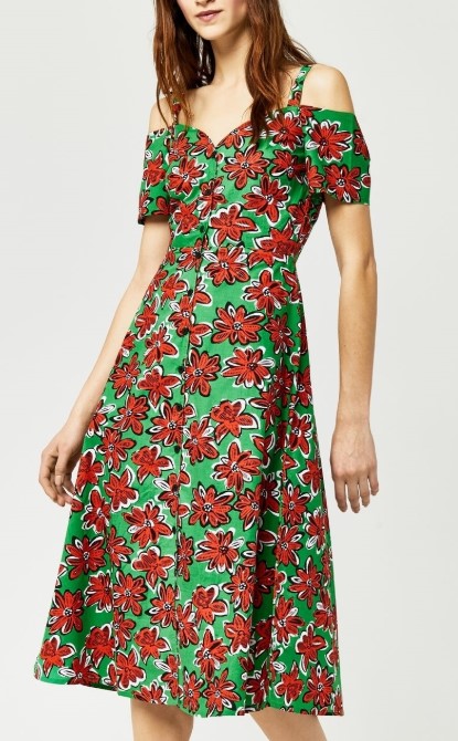 Warehouse Woodblock Daisy Midi Dress Green Print $29 (RRP $76)