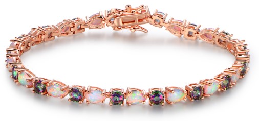 EXTRA 10% OFF AT CHECKOUT | SGS 18K Rose Gold Plated Topaz & Fire Opal Tennis Bracelet $39 (RRP $257)