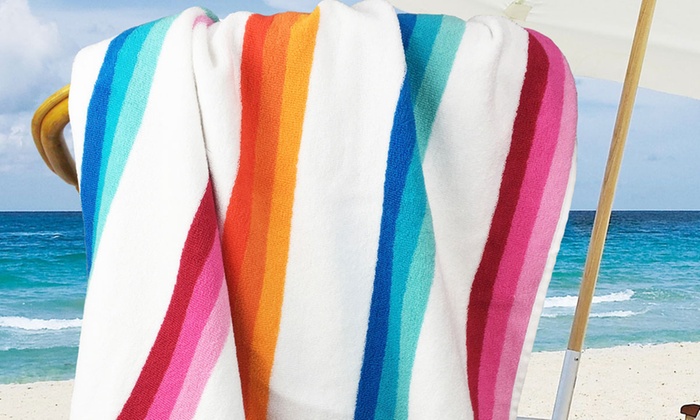 Jacquard Cotton Multi-Stripe Beach Towel in Choice of Colour: 75×150 cm ($22) or 100×180 cm ($35). (Don’t pay up to $59)