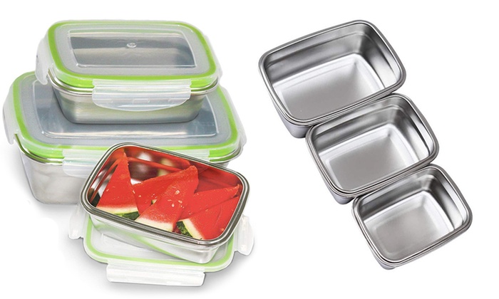 Set of Three Stainless Steel Lunch Boxes: One ($29) or Two ($49) 3 Stainless Steel Lunch Boxes