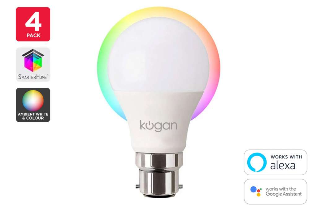 Kogan SmarterHome™ 10W Ambient Smart Bulb (B22) – Pack of 4 $89