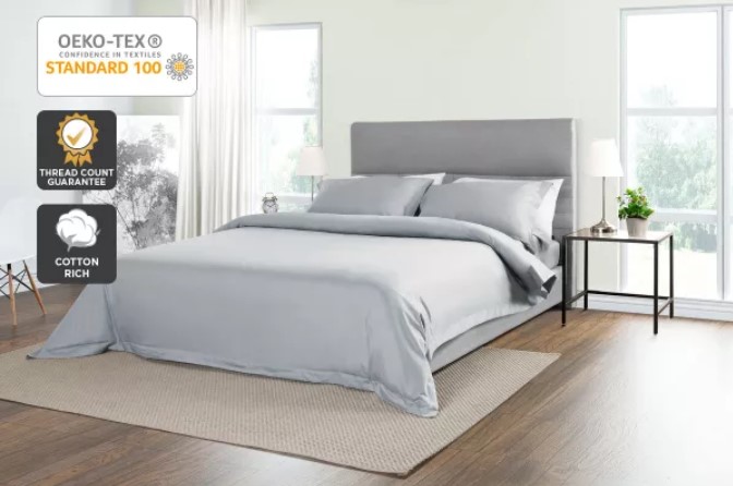 Lowest Price | Trafalgar 1500TC Cotton Rich Luxury Quilt Cover Set (Single, Pale Grey) $29 + Delivery