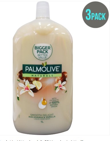 Palmolive 3 Pack- 1L Naturals Liquid Handwash Refill Macadamia & Vanilla $9.99 (RRP $23.07)