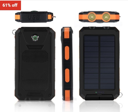 61% off TODO 8000mAh Solar Power Bank w/ LED Torch – Black Orange $19 (RRP $49)