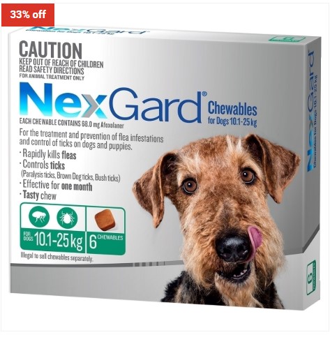 NEXGARD Flea & Tick Protection by Simple Tasty Chews for Large Dogs (6-pack) Now $91.95 (RRP $137.59)