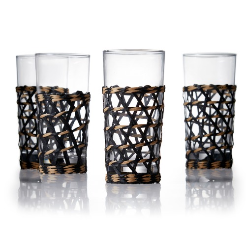 Woven Wicker Covered Highball Glasses (Set of 4) $26.95 (RRP$39.95)