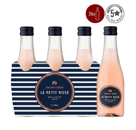 Jacob’s Creek Le Petit Rose Piccolo 200mL (24 Bottles) $5.00 A BOTTLE -> $119.92 FOR 24 BOTTLE CASES