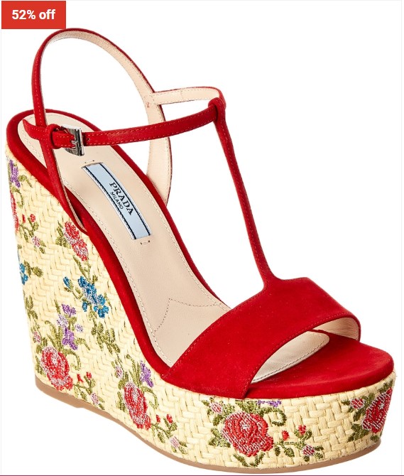 Prada 130 Floral Woven Suede Wedge Sandal $639 (RRP $1342)