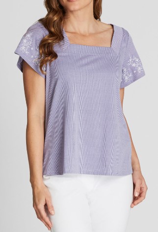 50% OFF Square Neck Embr Slv Tee $17.50 (Was $34.99)