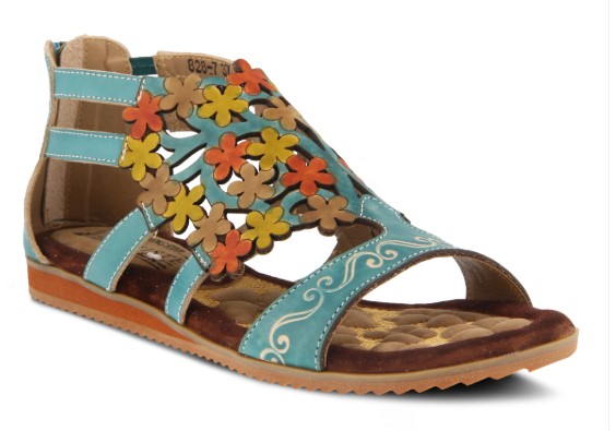 54% off Leather L Artiste Ankle Strap Sandal Turquoise $59 (RRP $128)