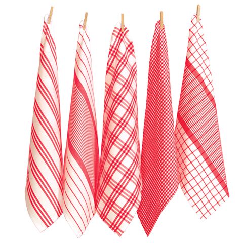 Rans Milan Stripe & Check Red Tea Towel Set 5pce $10.00