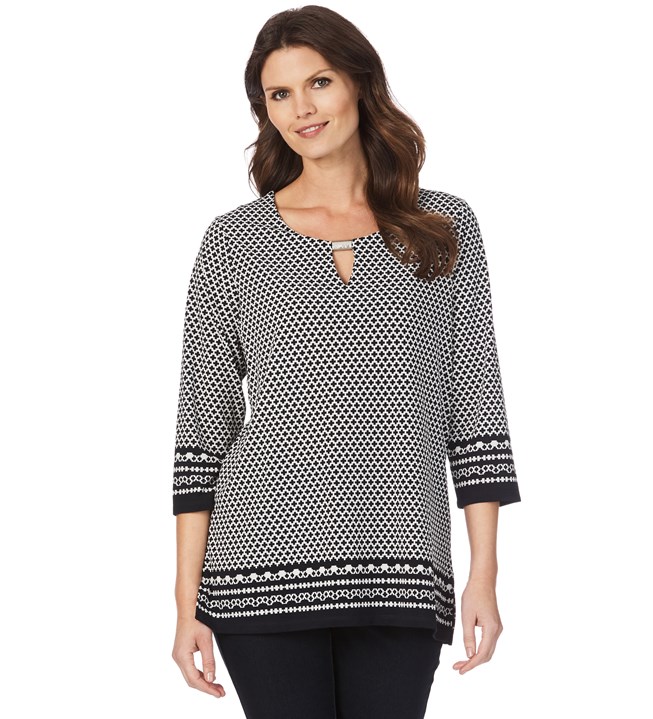 W.Lane Geometric Border 3/4 Sleeve Tunic $21.00