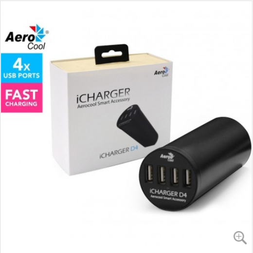 Aerocool iCharger D4 4-Port Smart Office USB 2.4A Fast Charger, 6A 30W, Fits Grommet, Clears Cable Clutter $15.00 (RRP$49.00)