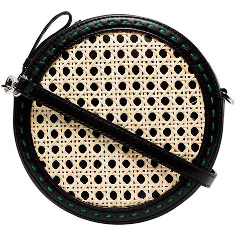 Mehry Mu Tambourine Crossbody Bag Leather & Rattan Black $440.00