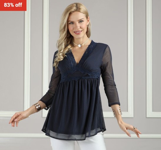 83% OFF Suzanne Betro Navy Mesh-Accent Empire-Waist Tunic – Plus Too NOW $15 (RRP $90)