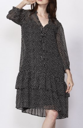 61% OFF FATE + BECKER Blk Wht Dot Beverly Polka Dot Ruffle Dress $55 (RRP $139.95)