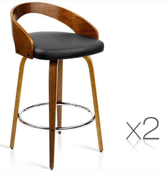 Set Of 2 Pu Leather Bar Stool With Chrome Footrest Black $249