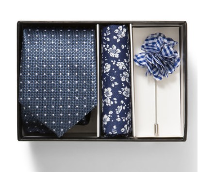 VAN HEUSEN GIFT PACK NECK TIE, POCKET SQUARE AND LAPEL PIN  Now $35.98 (Was $89.95)